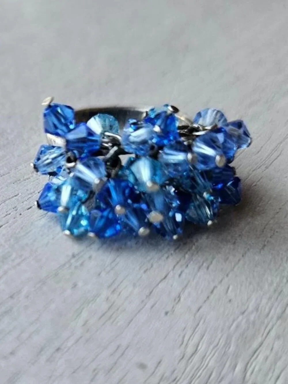 Cluster Dangle Beaded Ring Sterling Silver